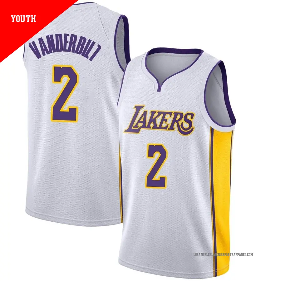 ＃2 Youth Jarred Vanderbilt Los Angeles Lakers White Swingman JerseyAssociation Edition