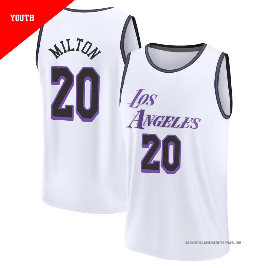 ＃20 Youth Shake Milton Los Angeles Lakers 2022/23 Fast Break White City Edition Jersey