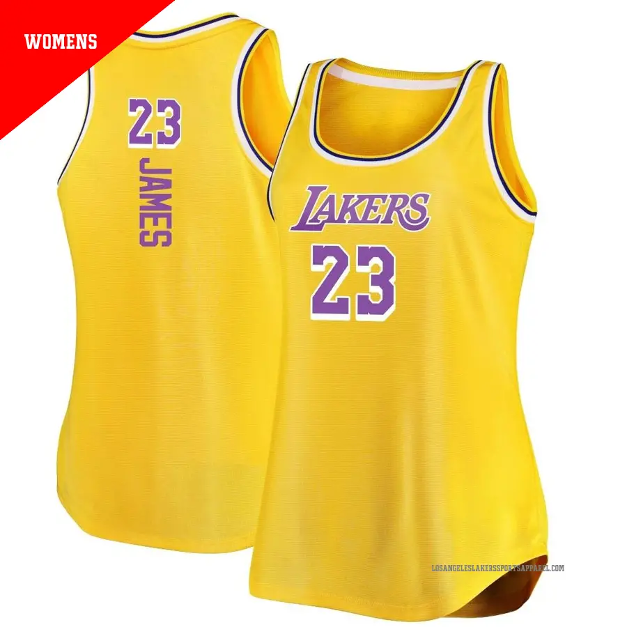 ＃23 Women's LeBron James Los Angeles Lakers Gold Fast Break Movement Tank JerseyIcon Edition