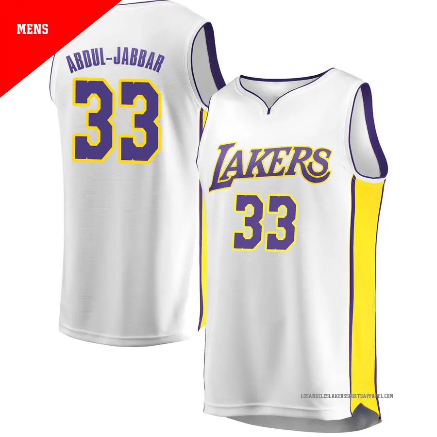 ＃33 Men's Kareem Abdul-Jabbar Los Angeles Lakers White Fast Break JerseyAssociation Edition