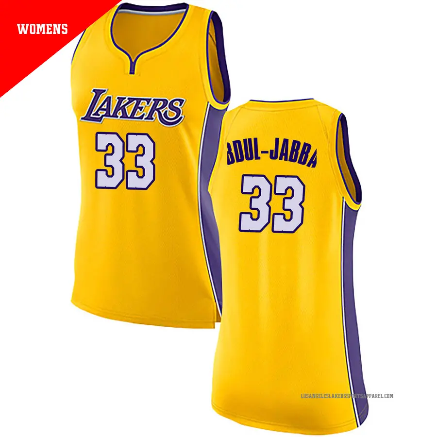 ＃33 Women's Kareem Abdul-Jabbar Los Angeles Lakers Yellow Swingman JerseyIcon Edition