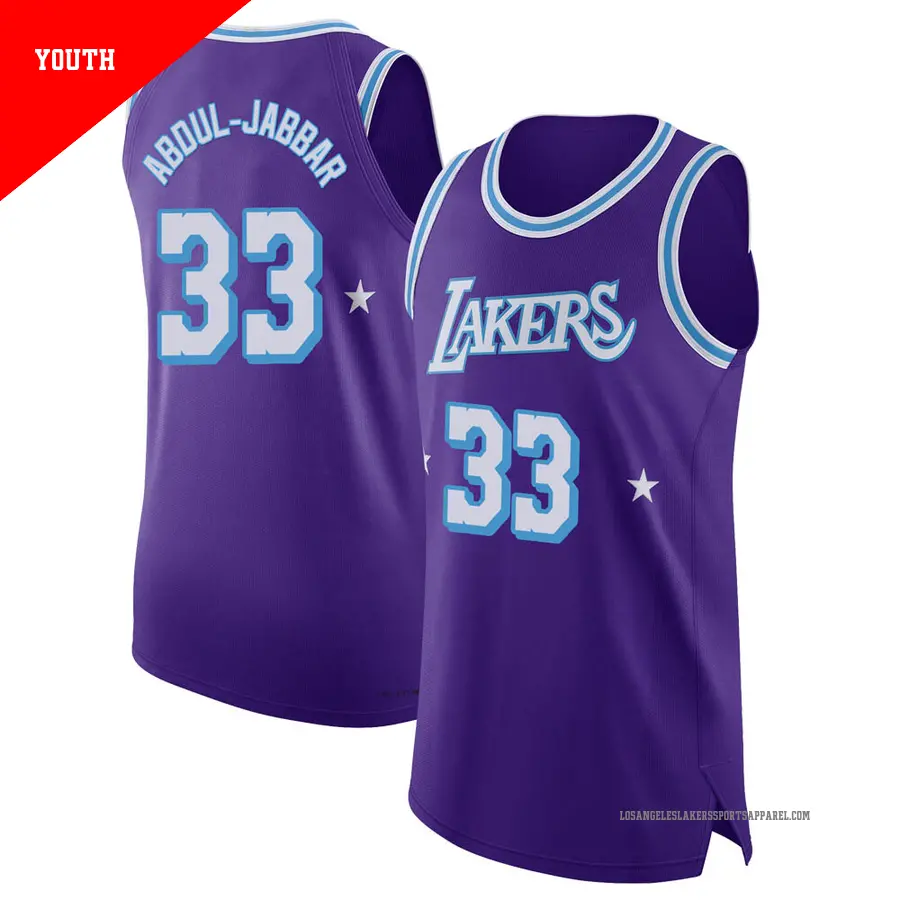 ＃33 Youth Kareem Abdul-Jabbar Los Angeles Lakers 2021/22 Authentic Purple JerseyCity Edition