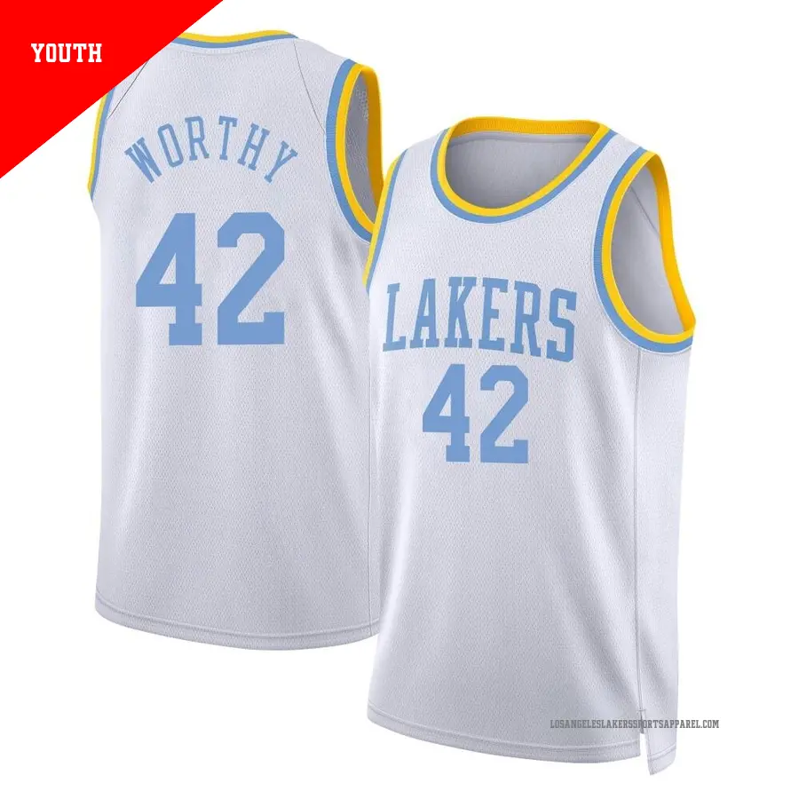 ＃42 Youth James Worthy Los Angeles Lakers 2022/23 Swingman White Classic Edition Jersey