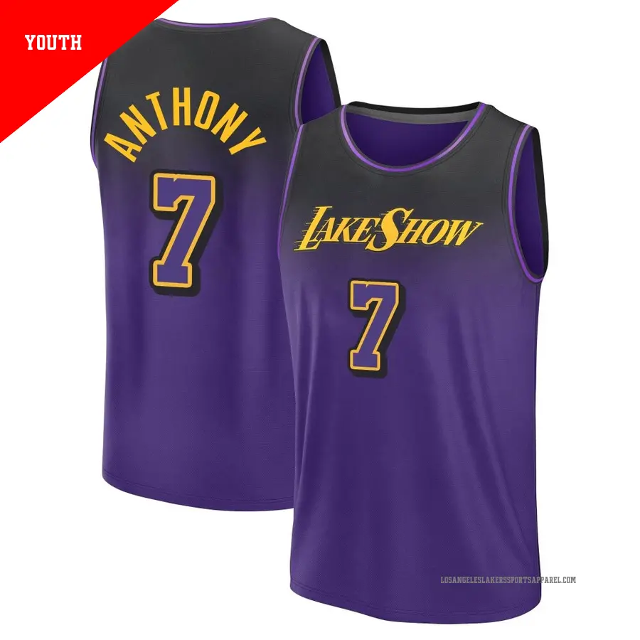 ＃7 Youth Carmelo Anthony Los Angeles Lakers 2024/25 Fast Break Fanatics Purple City Edition Jersey
