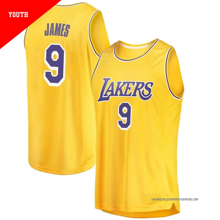 ＃9 Youth Bronny James Los Angeles Lakers 2018/19 Swingman Gold JerseyIcon Edition