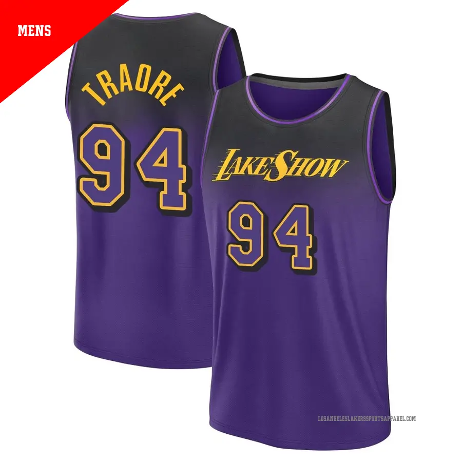 ＃94 Men's Armel Traore Los Angeles Lakers 2024/25 Fast Break Fanatics Purple City Edition Jersey